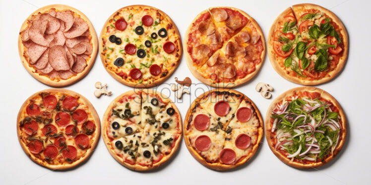 Top view italian pizza on isolated white background - Starpik Stock