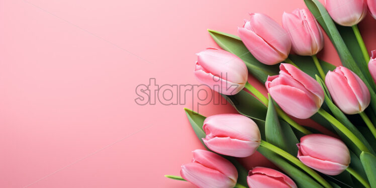 Top view pink tulips on isolated white background. Mother's day concept - Starpik Stock