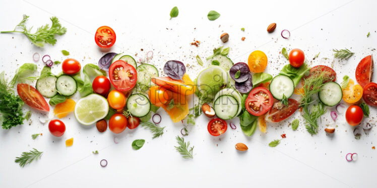 Top view salad ingredients on isolated white background - Starpik Stock