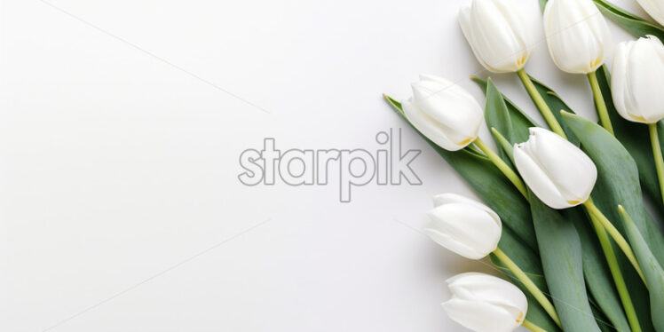 Top view white tulips on isolated white background. Mother's day concept - Starpik Stock