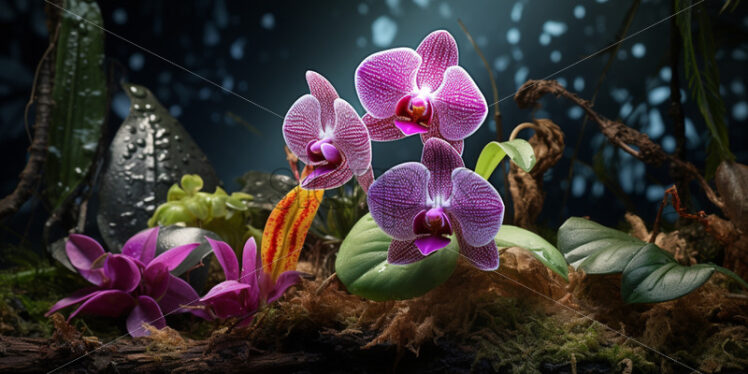 Towering tropical tree with vibrant orchids  - Starpik Stock