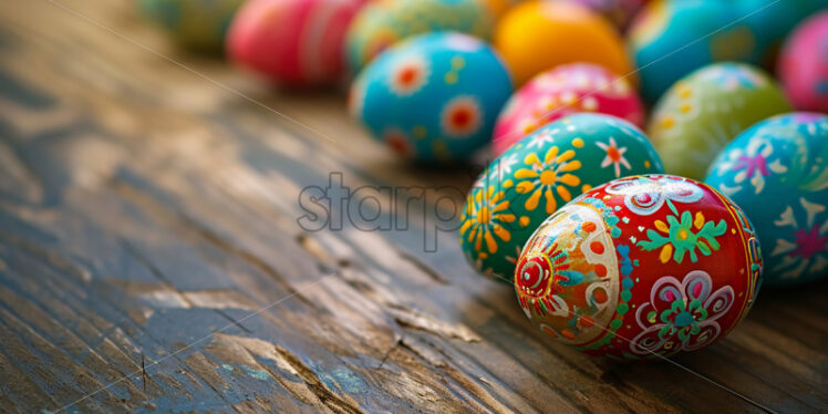 Traditional colored eggs on a table, pattern - Starpik Stock