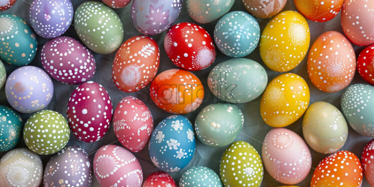 Traditional colored eggs on a table, pattern - Starpik Stock