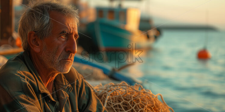 Tranquil fisherman at sunrise - Starpik Stock