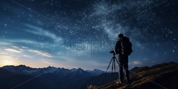 Traveler watched the star and milky way on top of the mountain - Starpik Stock