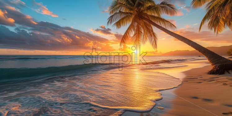 Tropic island sunset view, beauty nature - Starpik Stock