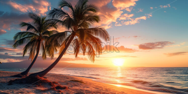 Tropic island sunset view, beauty nature - Starpik Stock