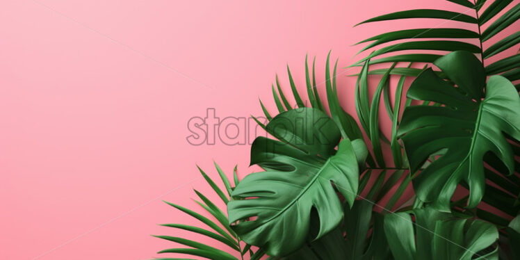 Tropical leaves on a pink background - Starpik Stock