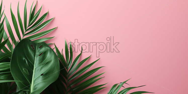 Tropical leaves on a pink background - Starpik Stock