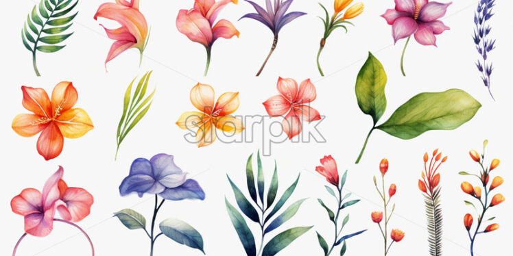 Tropical wonders, in watercolor clipart style - Starpik Stock