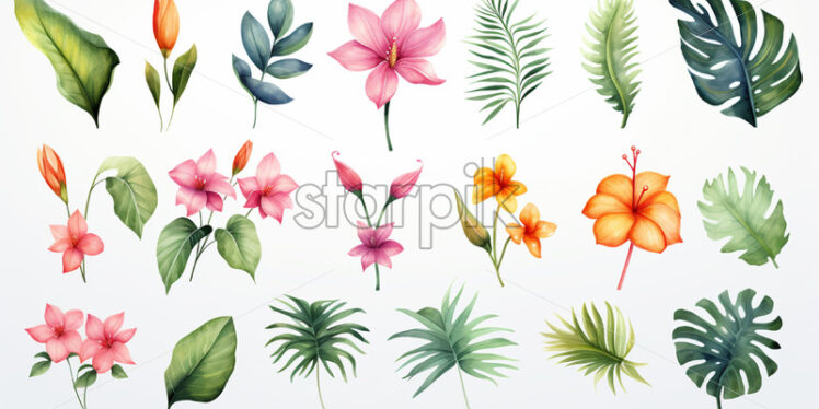 Tropical wonders, in watercolor clipart style - Starpik Stock