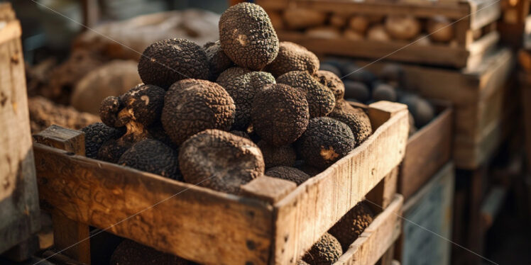 Truffles in a box at the market ready for sale - Starpik Stock