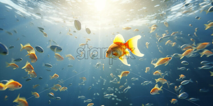 Underwater sea with gold fish.Marine life - Starpik Stock