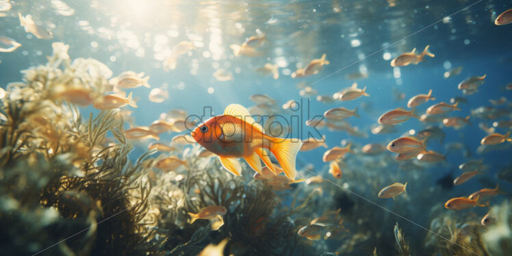 Underwater sea with gold fish.Marine life - Starpik Stock