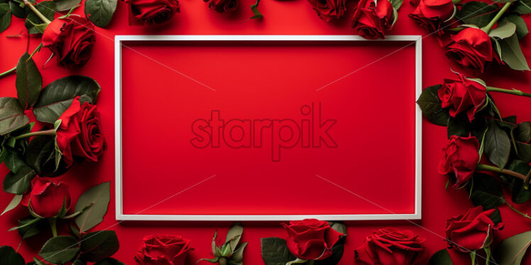 Valentine day mockup with blank frame and red roses - Starpik Stock