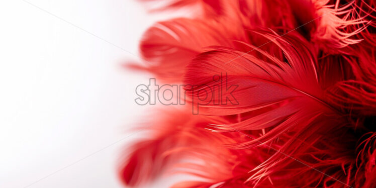 Valentine's Day postcard with fluffy red feathers on white background - Starpik Stock