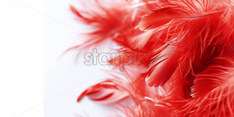 Valentine's Day postcard with fluffy red feathers on white background - Starpik Stock