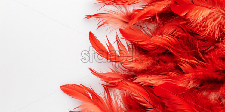 Valentine's Day postcard with fluffy red feathers on white background - Starpik Stock