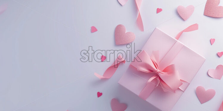 Valentine's Day postcard with gift heart shape, roses and candles on white background - Starpik Stock