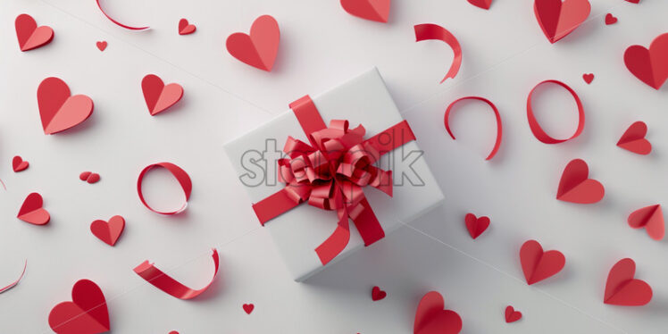 Valentine's Day postcard with gift heart shape, roses and candles on white background - Starpik Stock