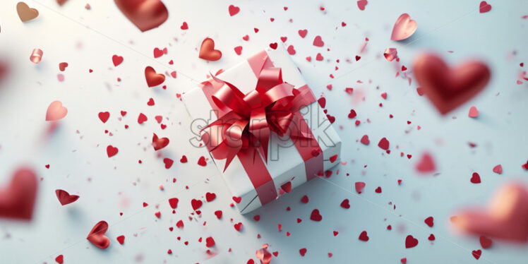 Valentine's Day postcard with gift heart shape, roses and candles on white background - Starpik Stock