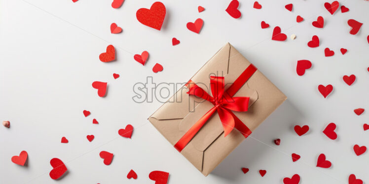 Valentine's Day postcard with gift heart shape, roses and candles on white background - Starpik Stock