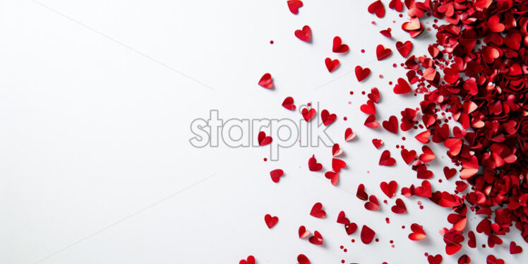 Valentine's Day postcard with red confetti on a white isolate background - Starpik Stock