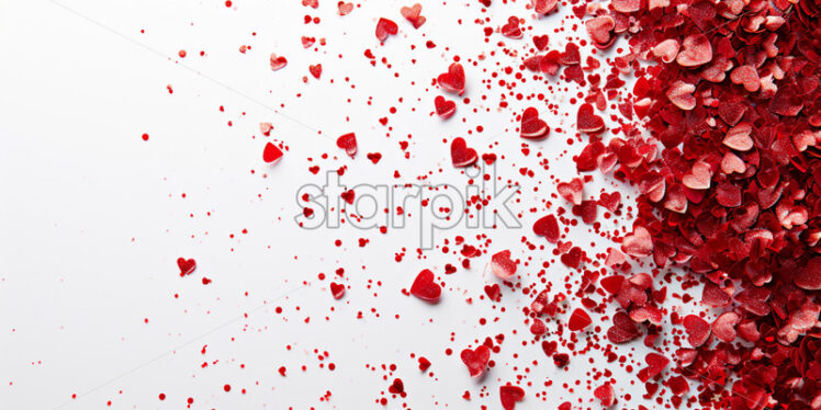 Valentine's Day postcard with red confetti on a white isolate background - Starpik Stock