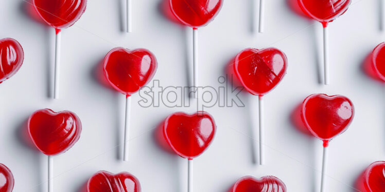 Valentine's Day postcard with red lollipops on white background - Starpik Stock