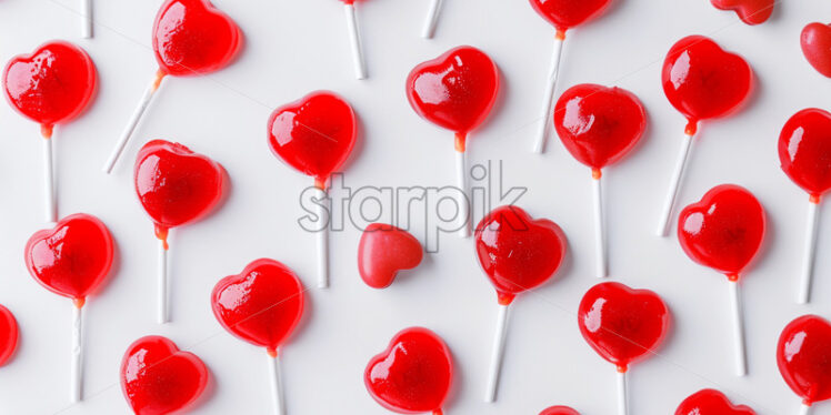 Valentine's Day postcard with red lollipops on white background - Starpik Stock