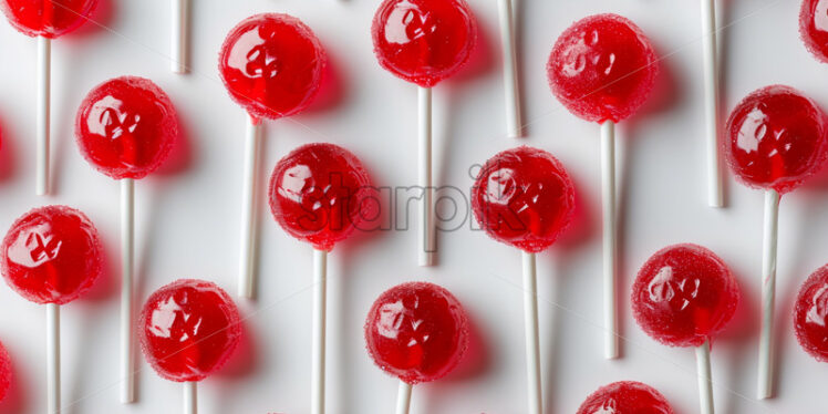 Valentine's Day postcard with red lollipops on white background - Starpik Stock