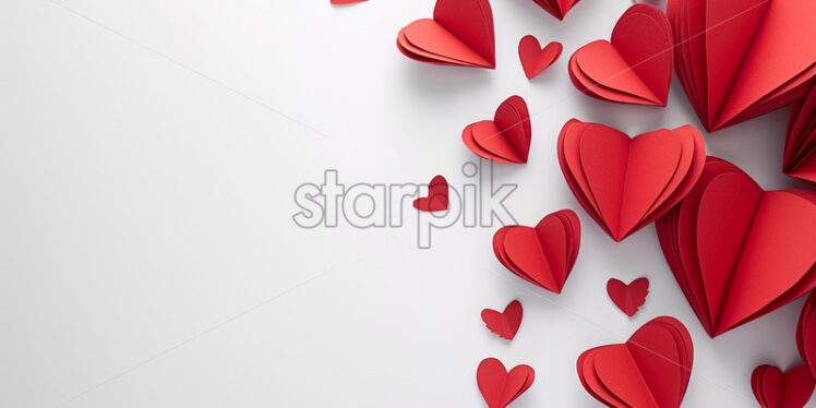  Valentines day card with red heart-shaped paper elements on a white background - Starpik Stock