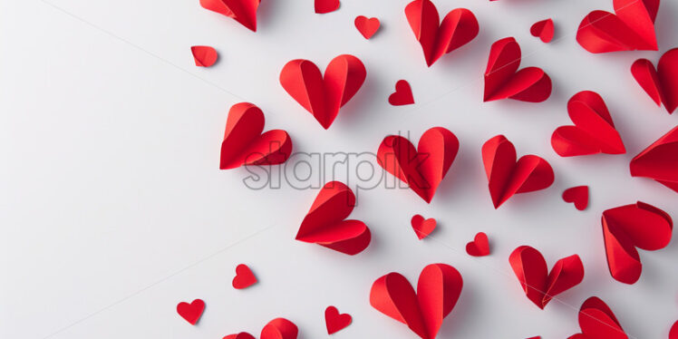  Valentines day card with red heart-shaped paper elements on a white background - Starpik Stock