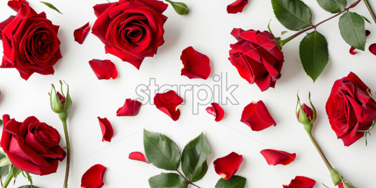 Valentines day card with red roses on white background - Starpik Stock