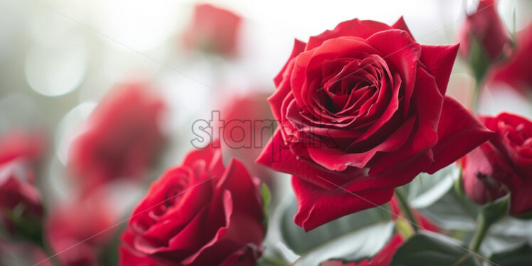 Valentines day card with red roses on white background - Starpik Stock