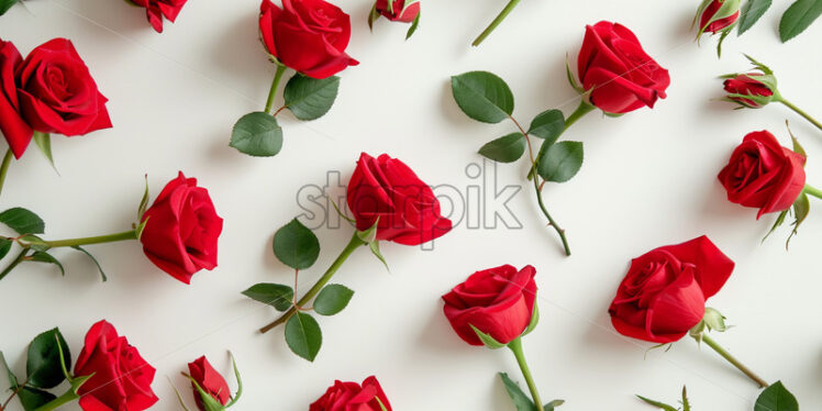 Valentines day card with red roses on white background - Starpik Stock