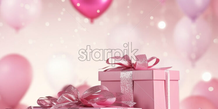 Valentines day concept with balloons and gift boxes.Pink concept - Starpik Stock