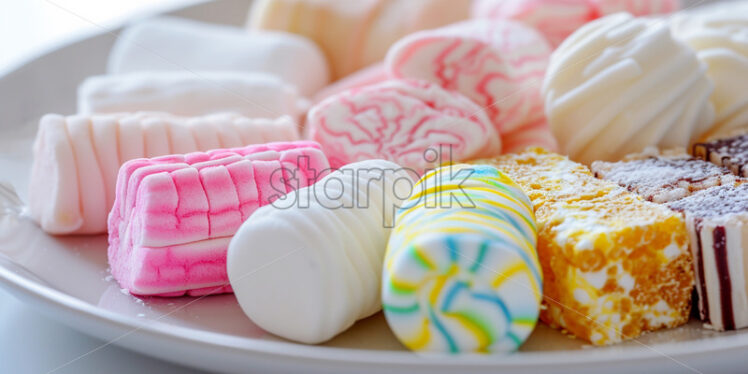 Variety of marshmallow sweets, arranged on a plate - Starpik Stock