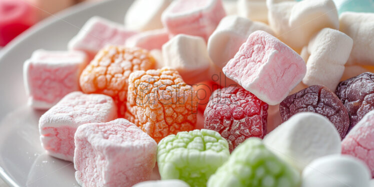 Variety of marshmallow sweets, arranged on a plate - Starpik Stock