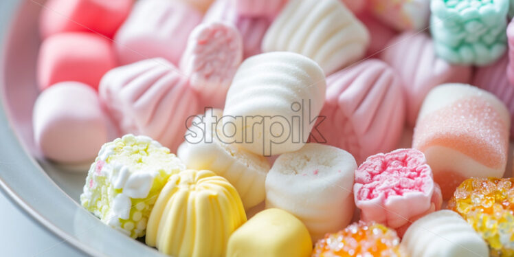 Variety of marshmallow sweets, arranged on a plate - Starpik Stock