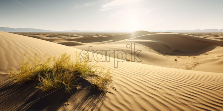 Vast sand dunes stretching to the horizon under the scorching sun - Starpik Stock