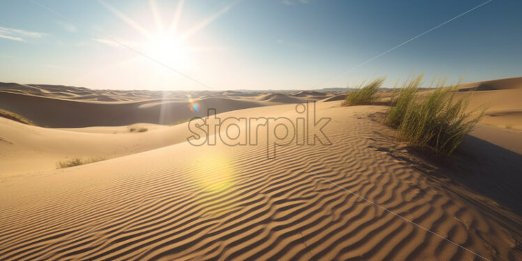 Vast sand dunes stretching to the horizon under the scorching sun - Starpik Stock