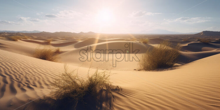 Vast sand dunes stretching to the horizon under the scorching sun - Starpik Stock