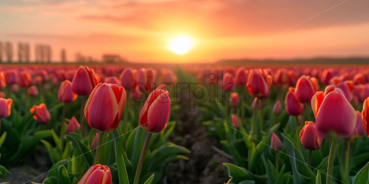 Vibrant tulip fields stretching as far as the eye can see - Starpik Stock