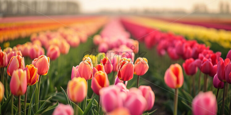 Vibrant tulip fields stretching as far as the eye can see - Starpik Stock