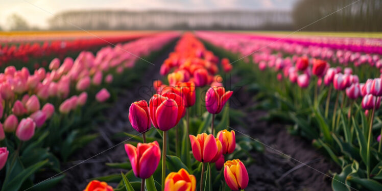 Vibrant tulip fields stretching as far as the eye can see - Starpik Stock