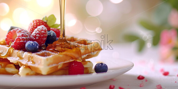 Waffles breakfast with fruits and honey - Starpik Stock