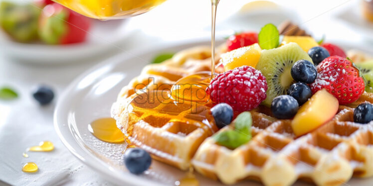 Waffles breakfast with fruits and honey - Starpik Stock