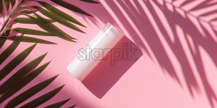 White blank lip balm chapstick on a light pink background - Starpik Stock