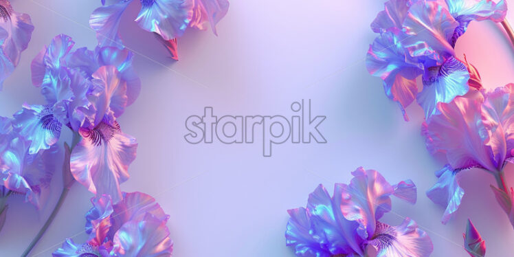 White blank surface, neon iris flowers - Starpik Stock